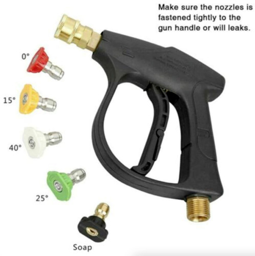 1/4" High Pressure Washer Gun 4000 PSI Car Wash Foam Spray Short Wand w/5 Nozzle