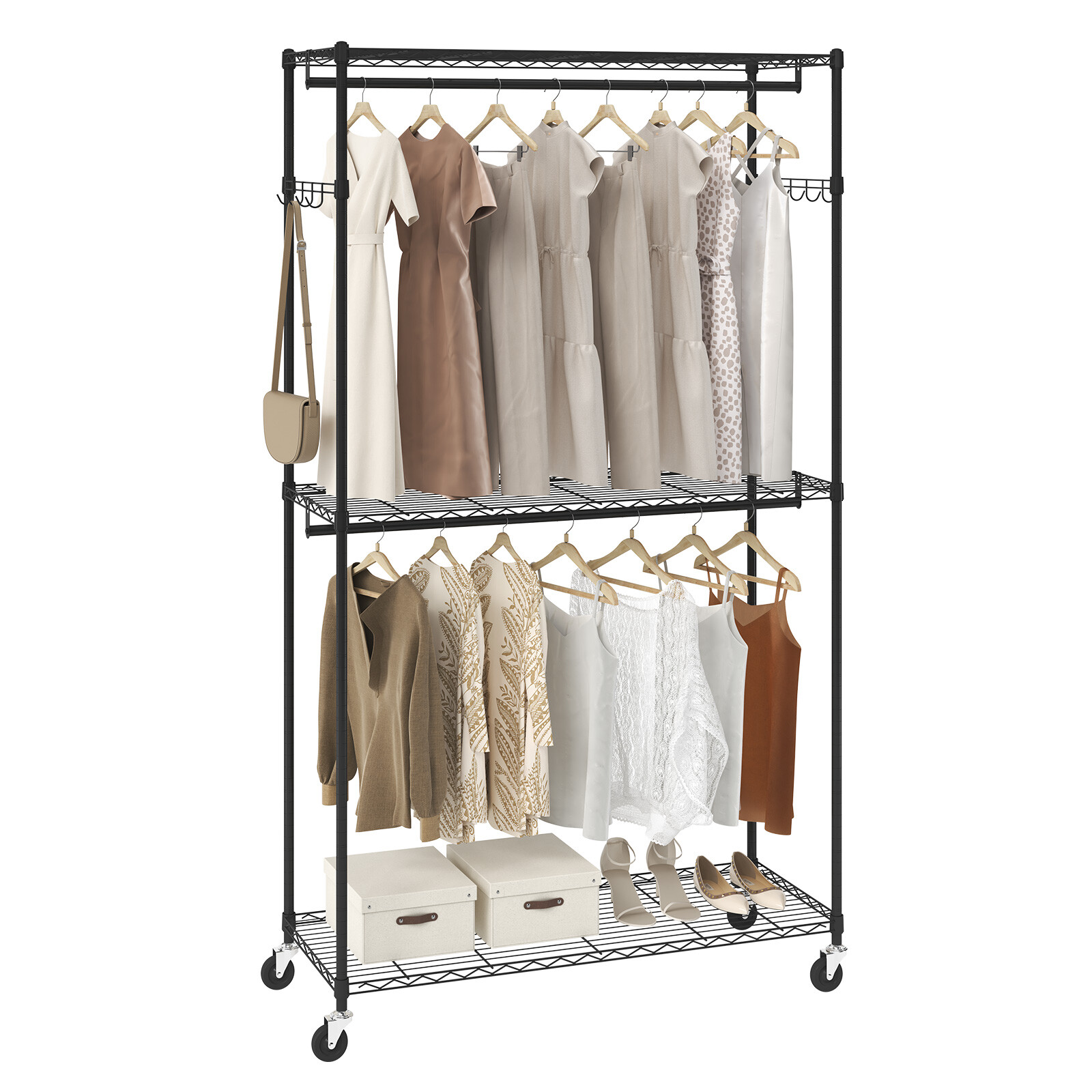 VEVOR Clothes Rack Rolling Clothing Garment Rack with 3 Storage Tiers 400 lbs