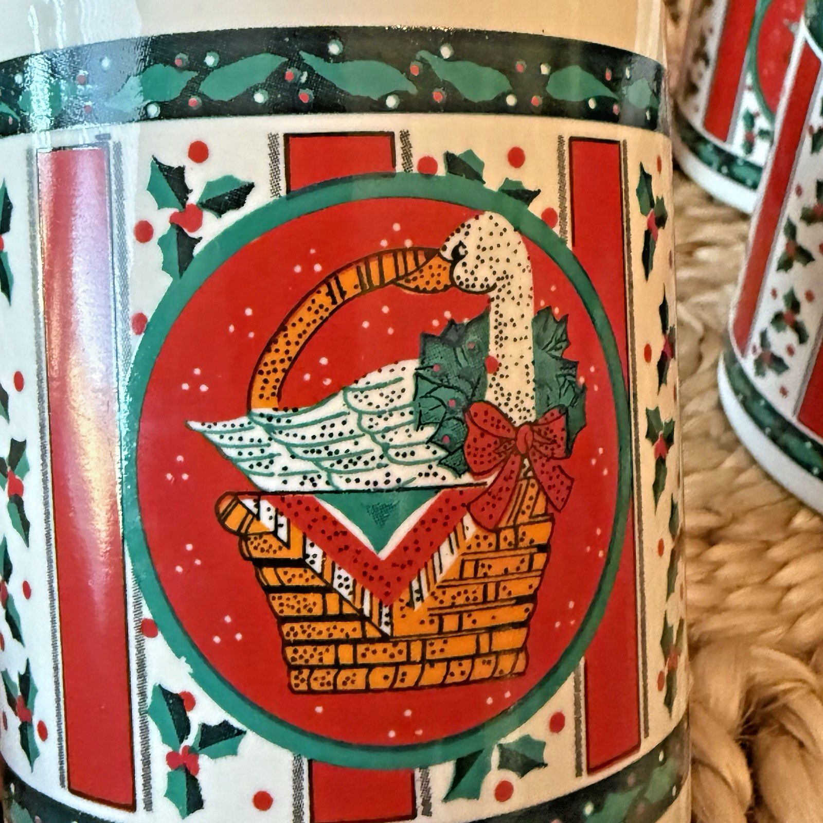 Vintage Christmas Goose Coffee Mugs – Set of 4 – 1980s Holiday Cottagecore