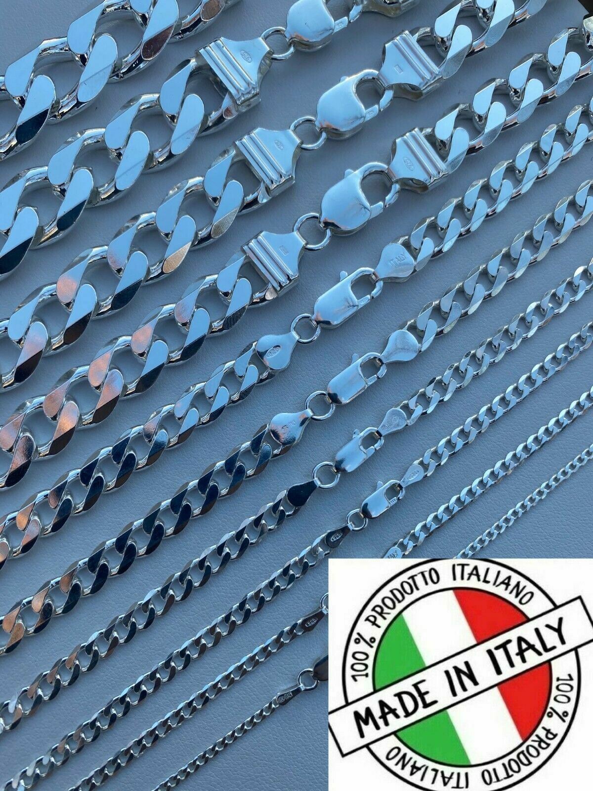 Real Solid 925 Sterling Silver Miami Cuban Chain Necklace Or Bracelet ITALY Curb