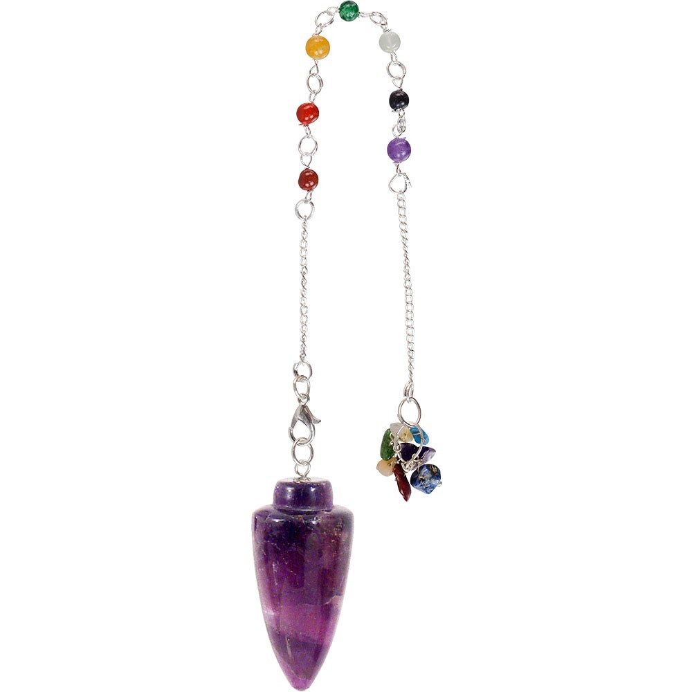 Pendulum Teardrop Amethyst 7 Chakra Beads and Pendulum Chart, Activator