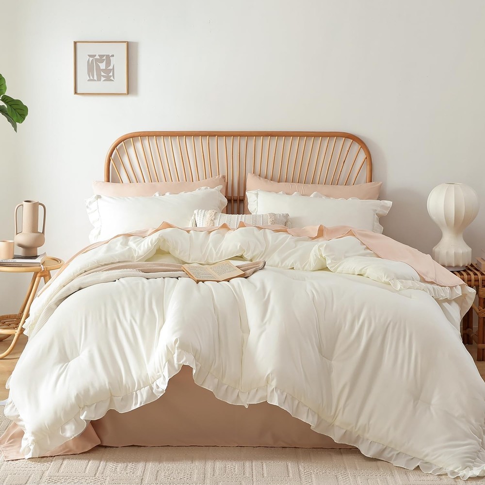 Soft Fluffy Comforter Set 3PCS 1 Ruffled Blush Comforter Set & 2 Pillowcases