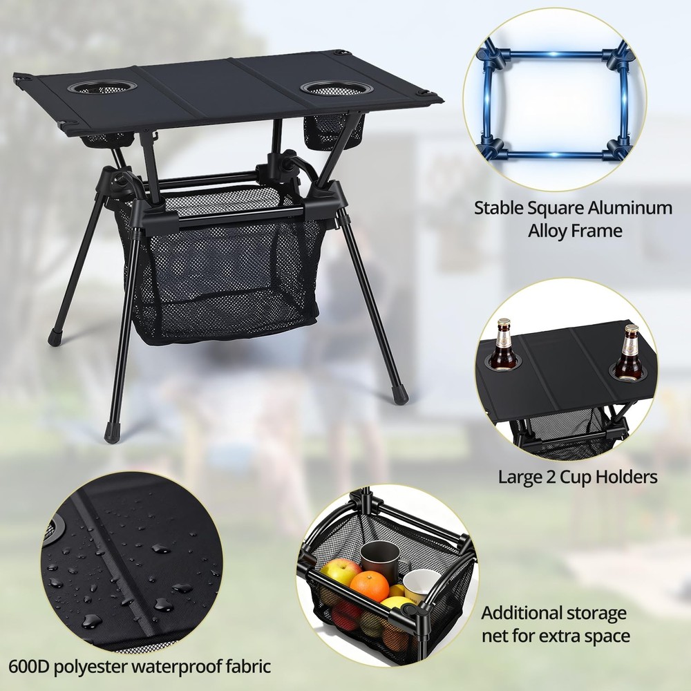 Anbte Ultralight Portable Camping Table, 3.2lb Folding Small, Black