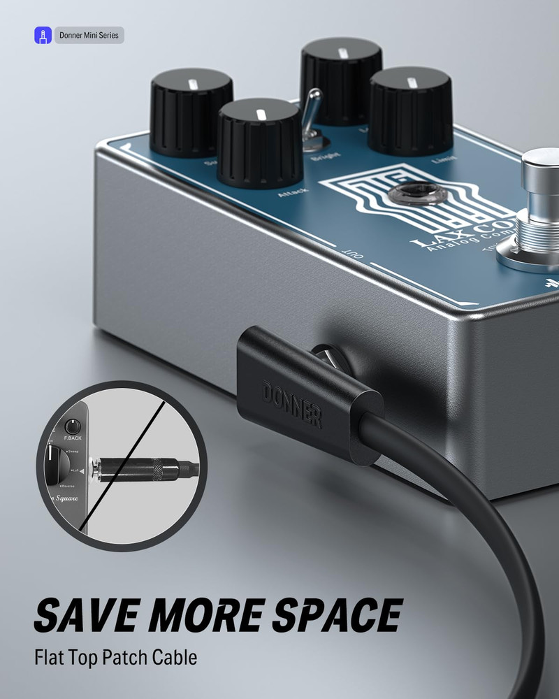 Flat Patch Cables for Guitar Effects Pedals, 6-Inch Right Angle, 6-Pack