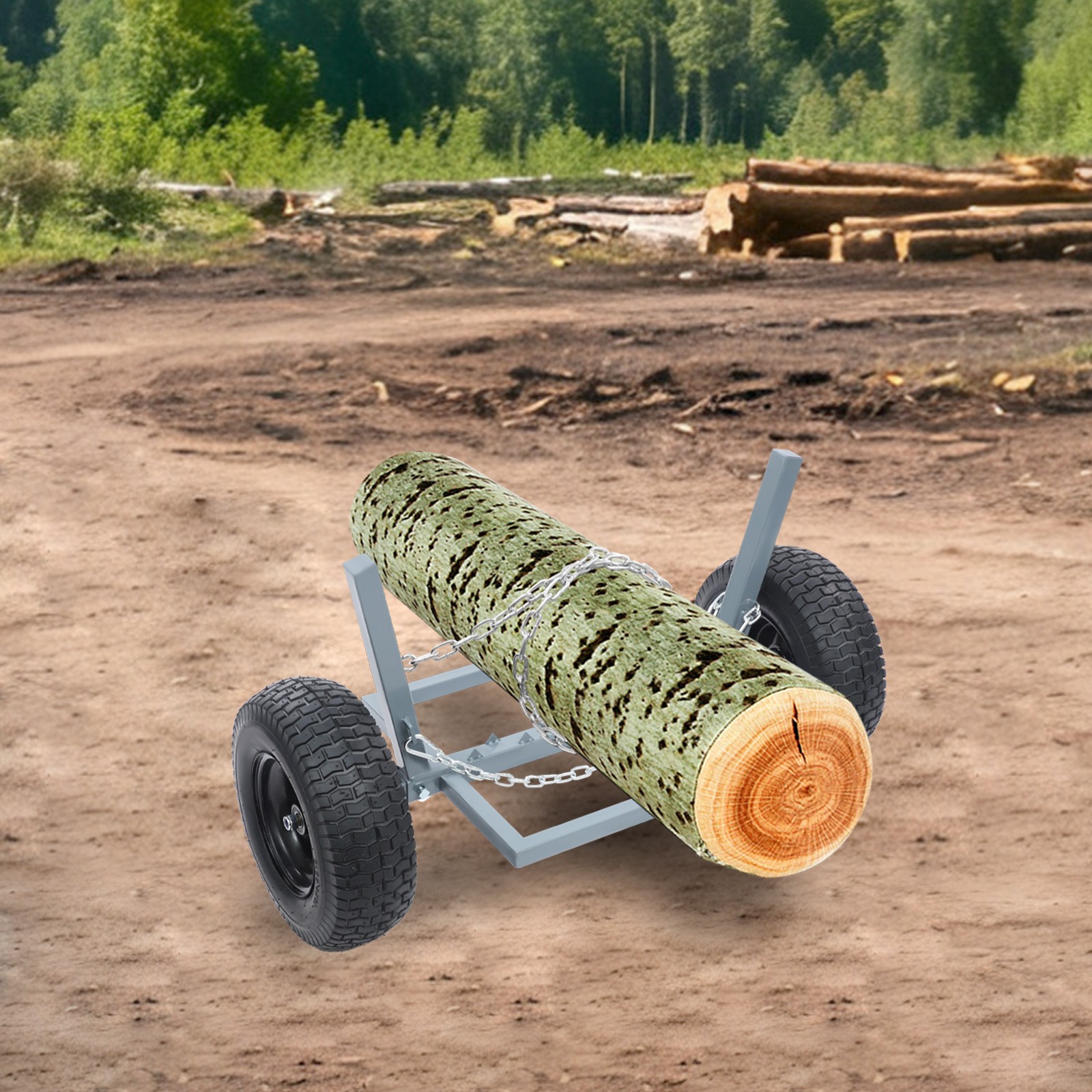 1500 LBS Capacity Log Skidder Heavy Duty Log Holder, Log Dolly with Chain Grey