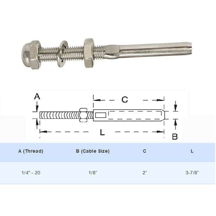 10 PC Type 316 Stainless Steel End Fitting for Cable Railing - for 1/8" Cable