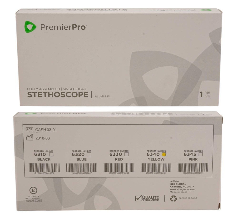PremierPro Single-Head Stethoscope 6340 (2 Pack) 30 in Yellow