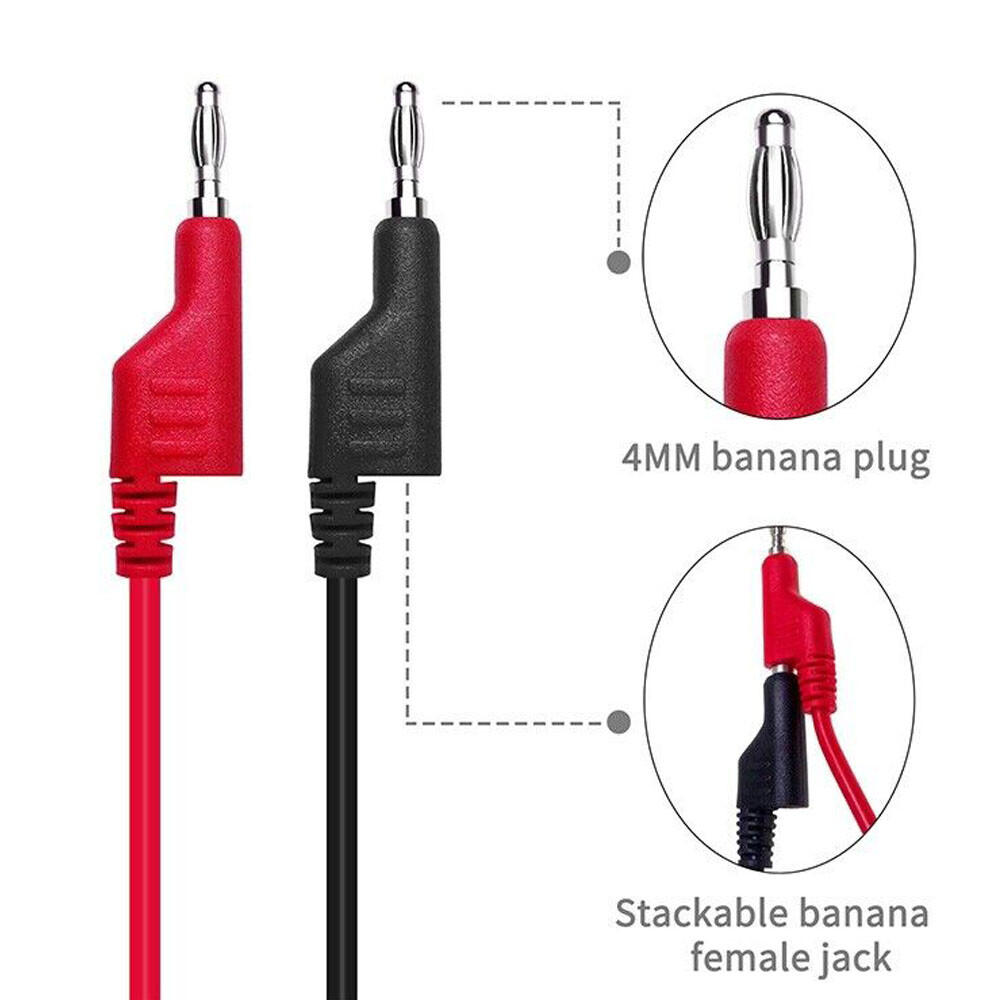 10PC 4mm Stackable Banana Plug to Test Hook Clip Test Leads Mini Grabber Cables