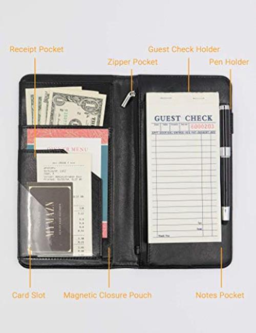 Server Book with Zipper Pocket, 5 X 9 Waitress Book, Magnetic Closure Pocket