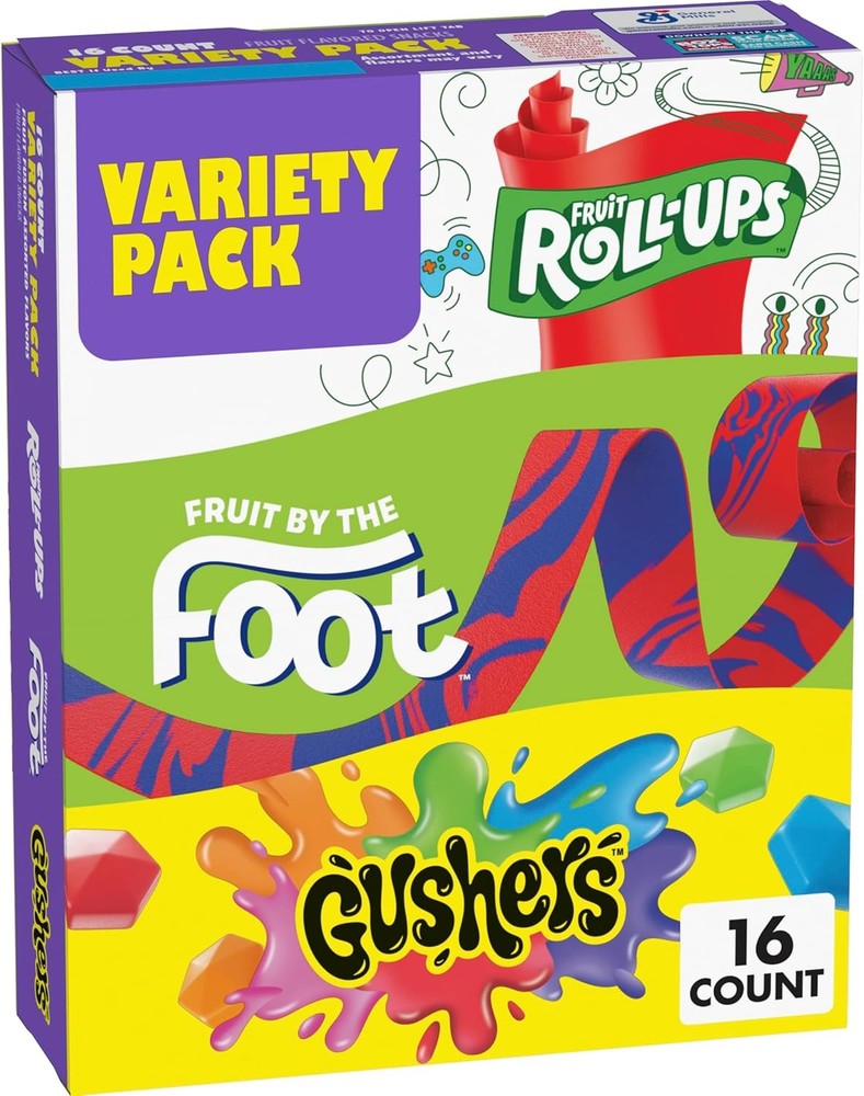 Fruit Roll-Ups,  and Gushers Fruit Flavored Snas
