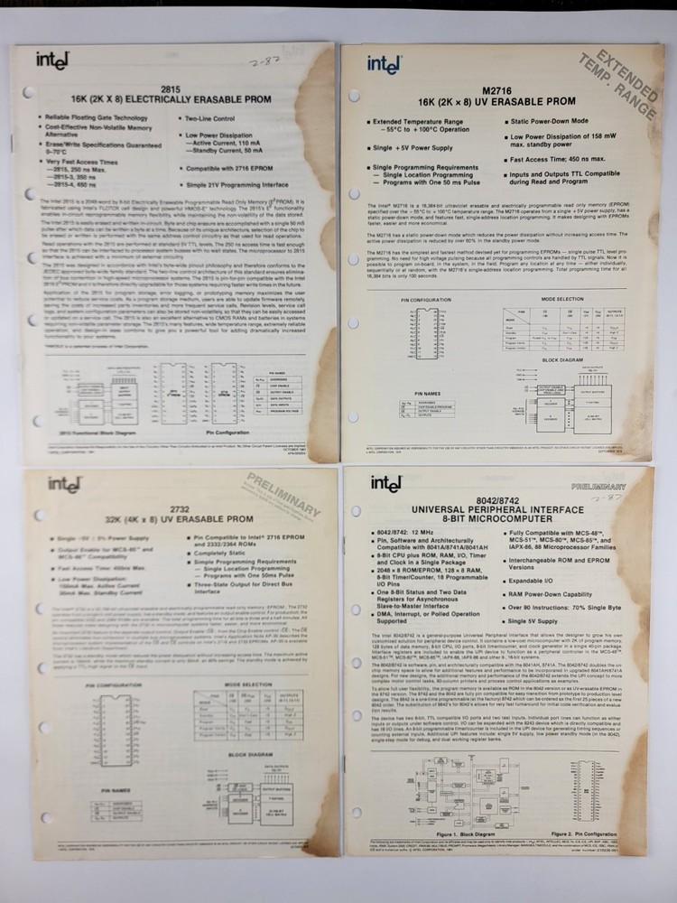 Extremely Rare Original Vintage Preliminary Intel Data Sheets From The 70s & 80s