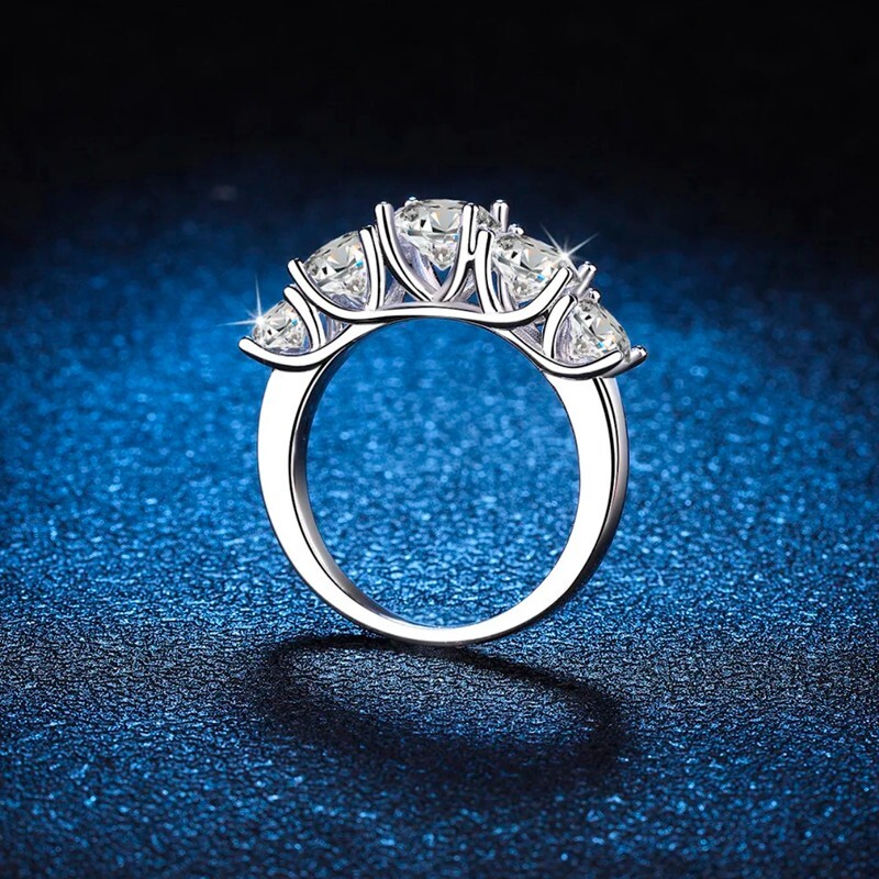 3.60CT Moissanite Wedding Anniversary Ring 5 Stone Round Cut 925 Sterling Silver