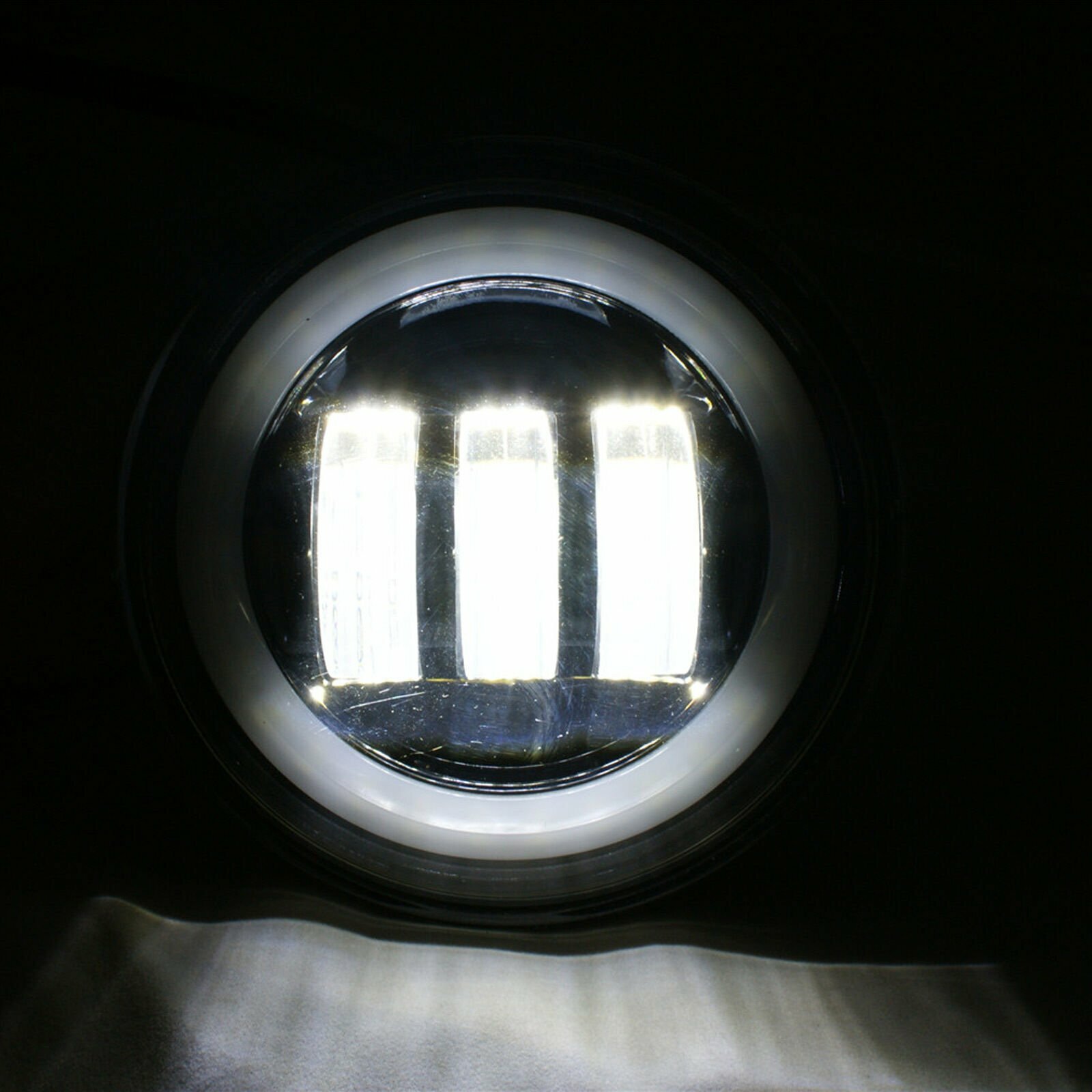 Pair 4.5" inch LED Projector Round Fog Light Angel Eyes Halo Motorcycle Ring DRL