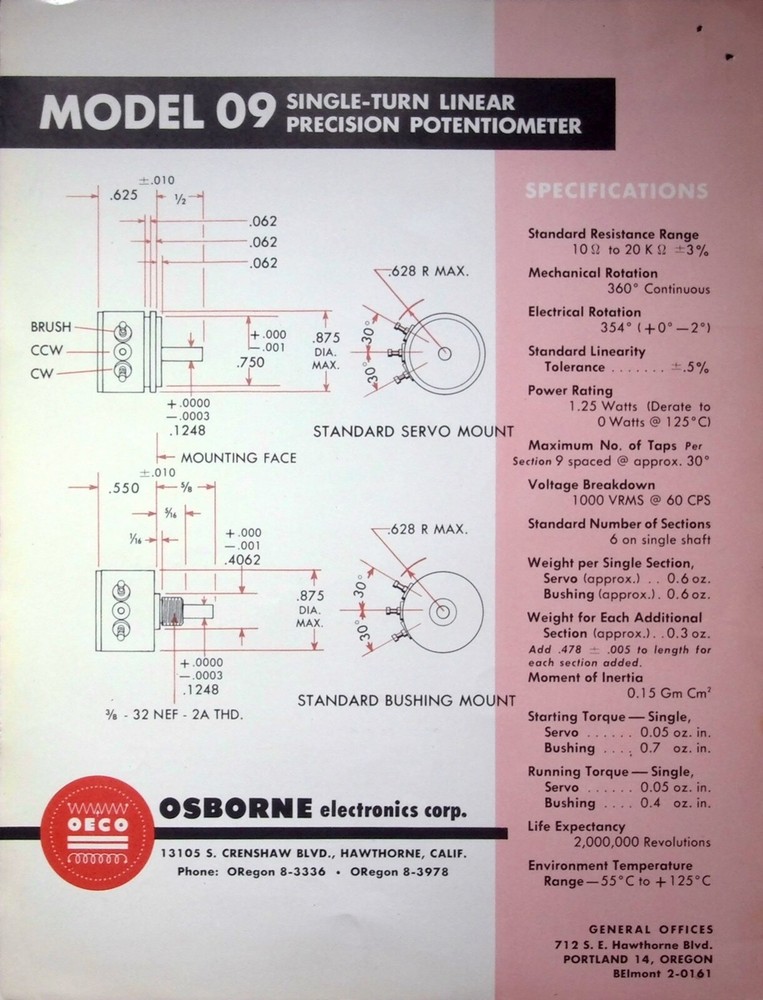 OECO PRECISION POTENTIOMETER SINGLE-TURN LINEA - CATALOG