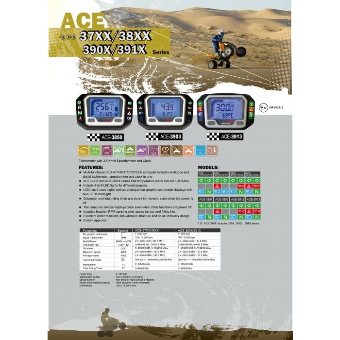 Acewell 3904 Multifunction Digital Speedometer Tachometer Silver Black