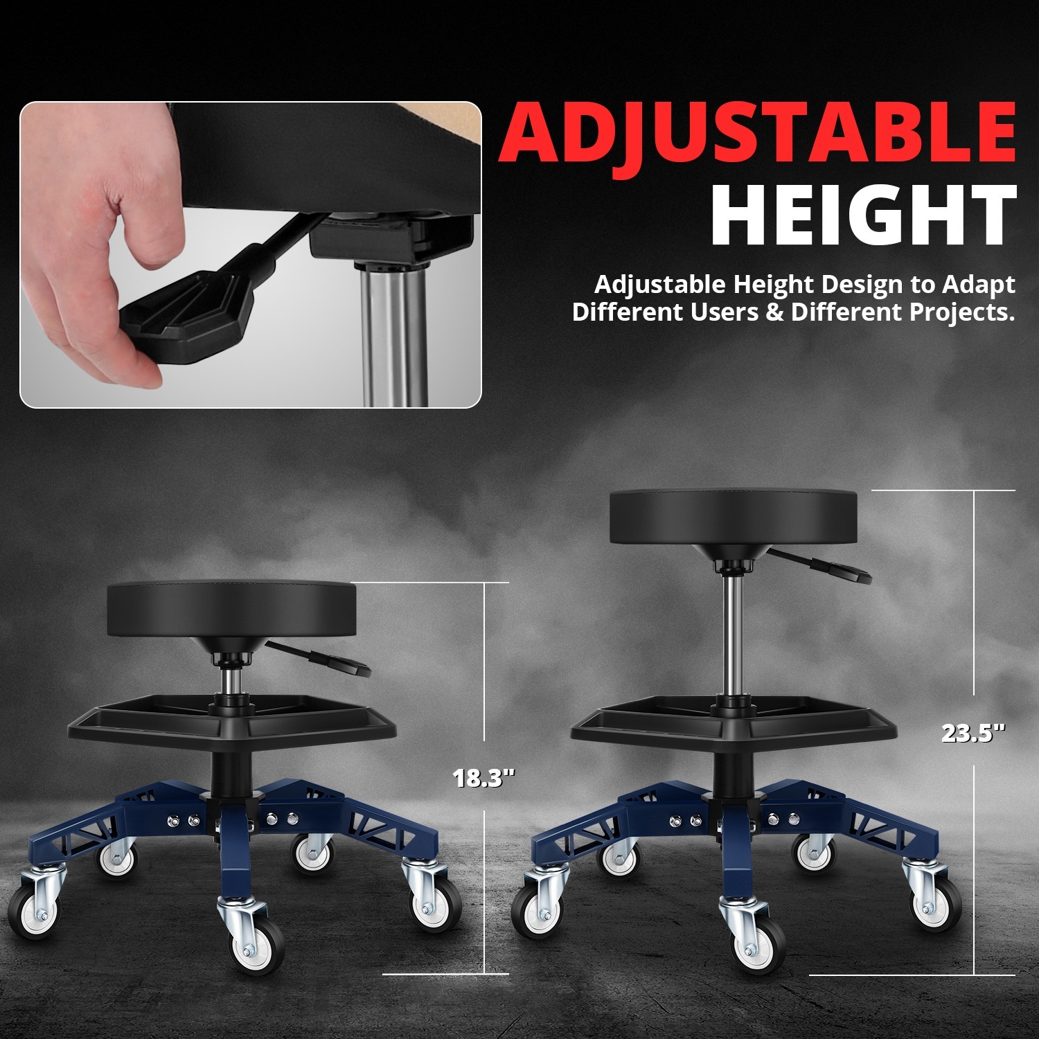 Heavy Duty Swivel Mechanics Rolling Seat Garage Stool Work Shop w/Tool Tray Blue