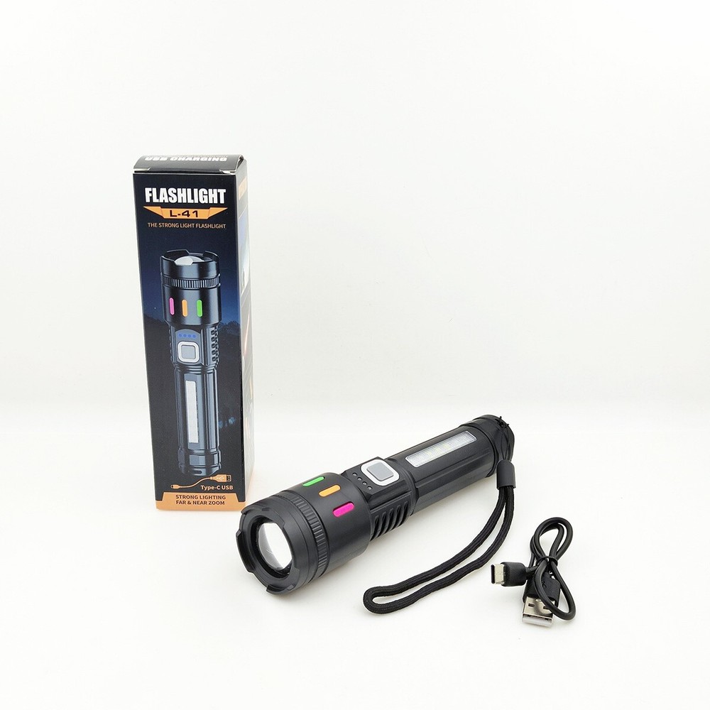 Super Bright P50 LED Tactical Flashlight with COB Side Light 5 Modes Zoomable