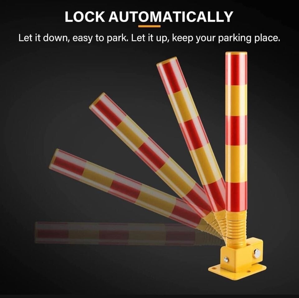 Parking Post Barrier/Lock w/Spring Folding Heavy Metal Obstacle Pile