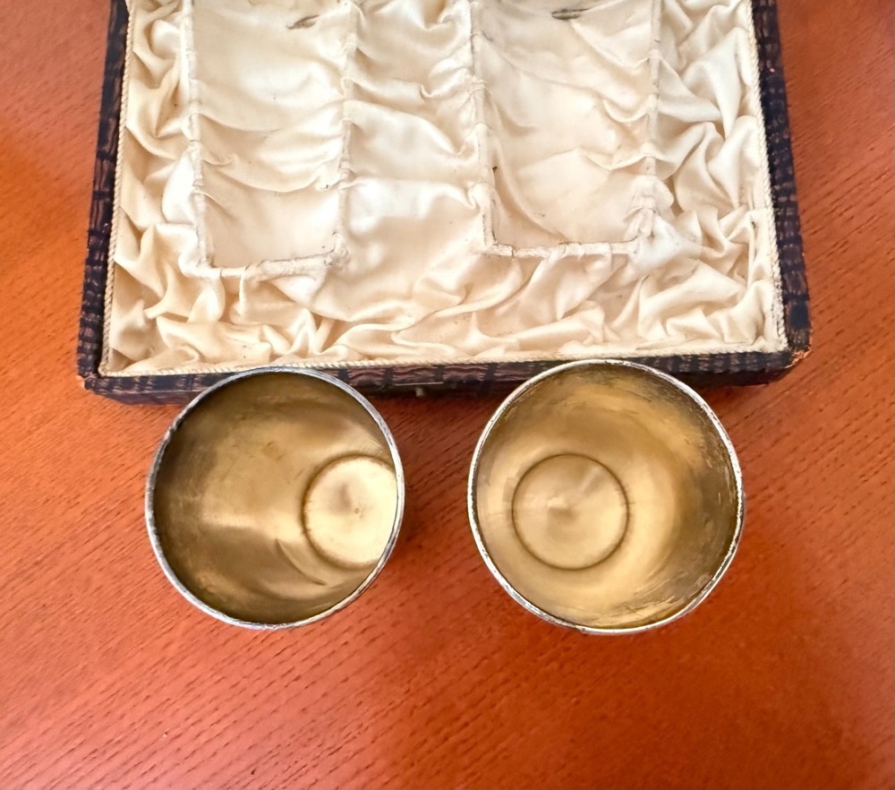 Pair Early Soviet 875 silver beakers, circa 1940–1955, original box