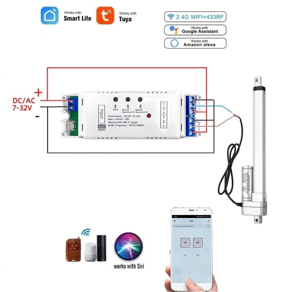 2CH WiFi RF Wireless Switch Relay,Inching Self-Locking Interlock...