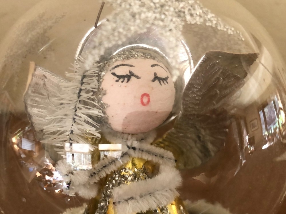 Vintage Angel Inside Glitter Globe Ornament