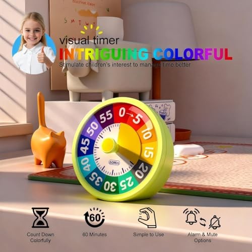 60 Minute Visual Timer for Classroom Kids Teachers, 4-Inch Countdown Timer