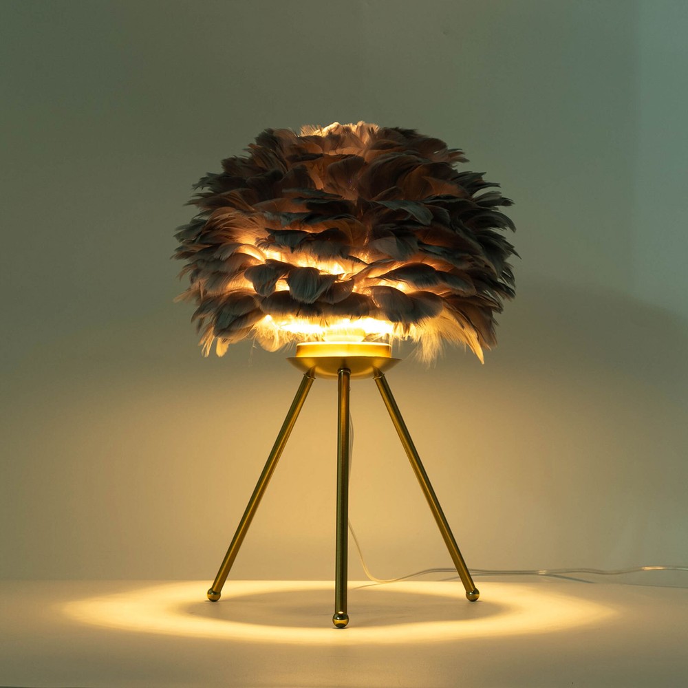 Gray Feather Table Lamp Tripod Lamp, Feather Lamp, Table Light Hand Control