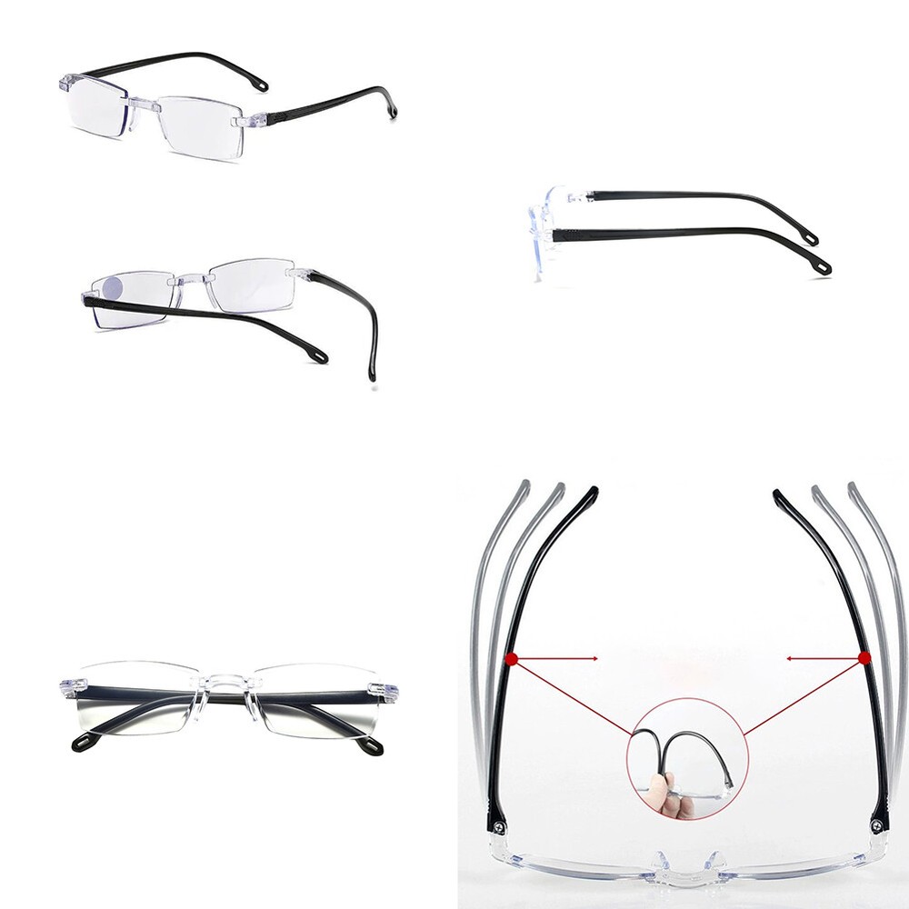 US 5 Pc Rectangular Rimless Blue Light Blocking Reading Glasses Unisex Reader