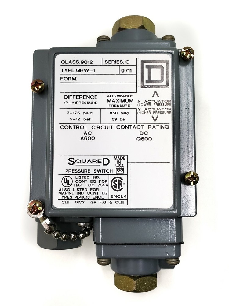 SQUARE D Differential pressure switch SPDT 9012 GHW-1 SERIES C 