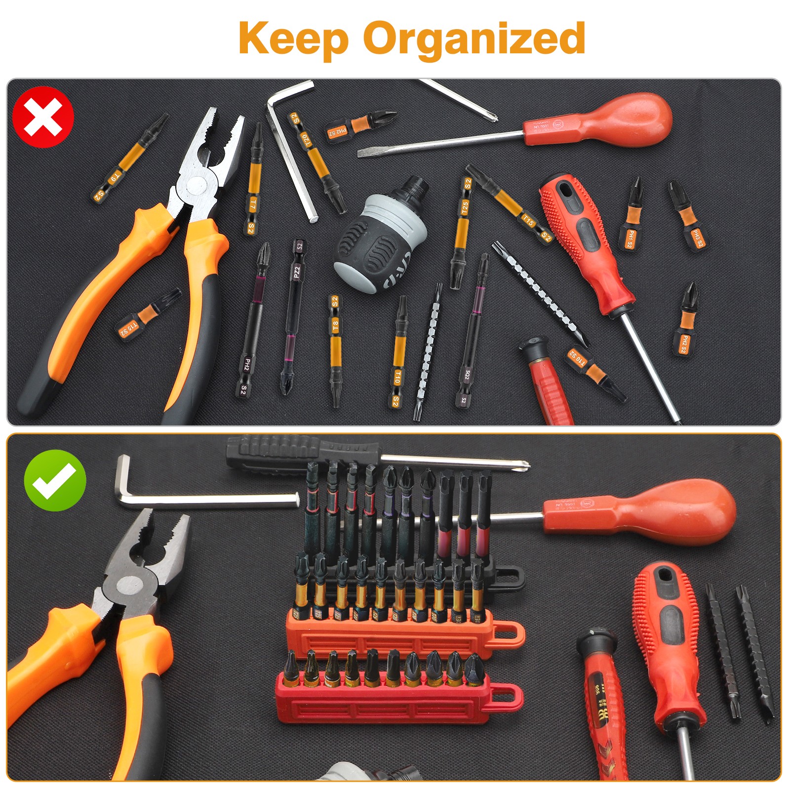 3pcs 1/4" Hex Screwdriver Bit Organizer Holder with Carabiner 10-Hole Bit Holder