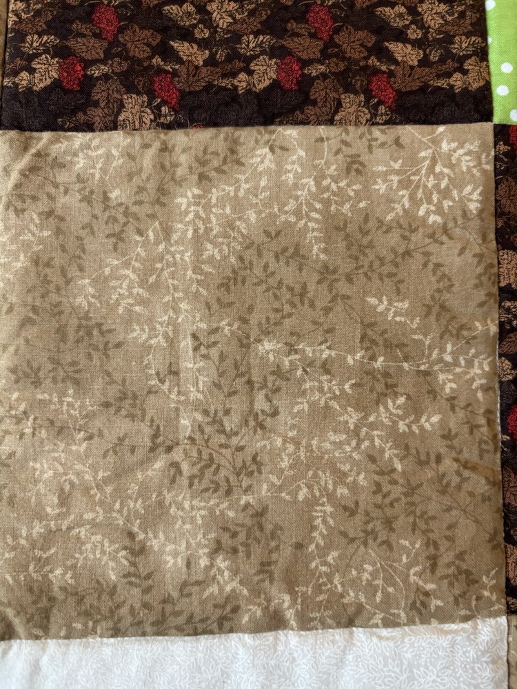 Handmade Quilt Monkey Themed 48”x47” Reversible Green Brown Cream Patchwork