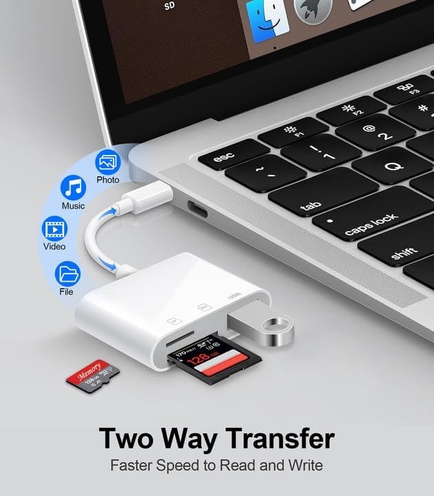 USB C SD Card Reader for iPhone 15-17, C to Micro Memory White