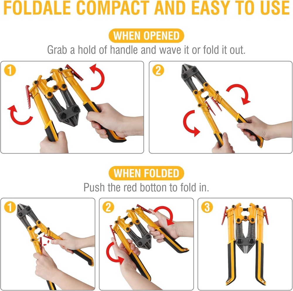Compact 14-Inch Bolt Cutter with Folding Handles - Ultimate Durability