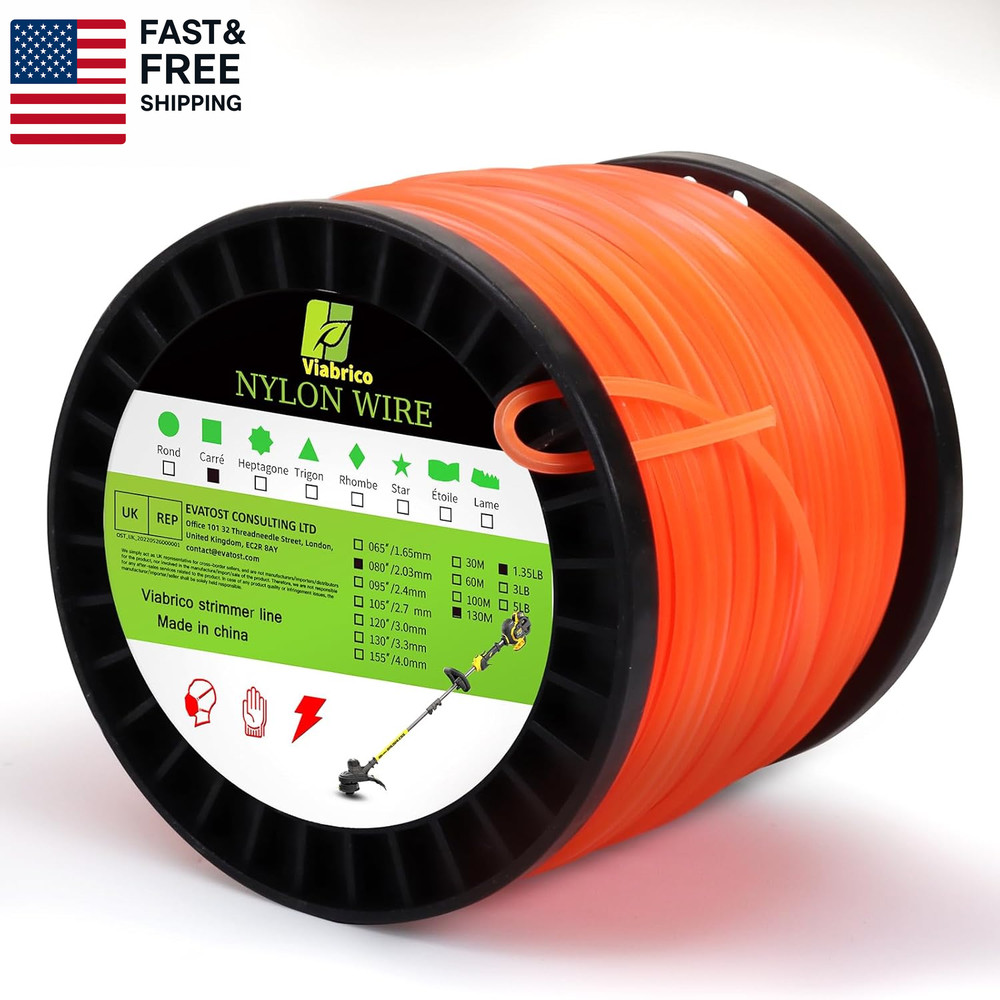 080 Inch Trimmer Line, 0.080" Weed Wacker Eater String, Commercial Grade Square