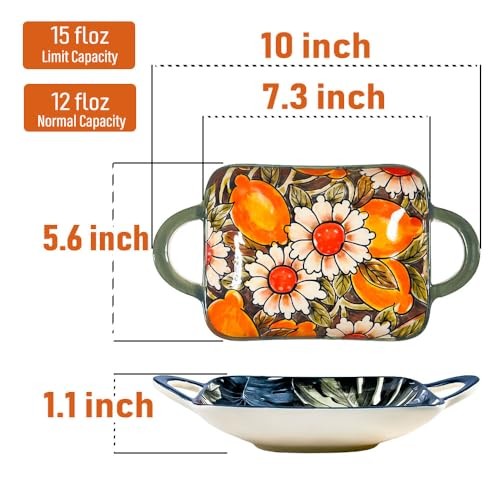 Ceramic Small Baking Dishes Set of 2 Rectangular Casserole Dish with Handles