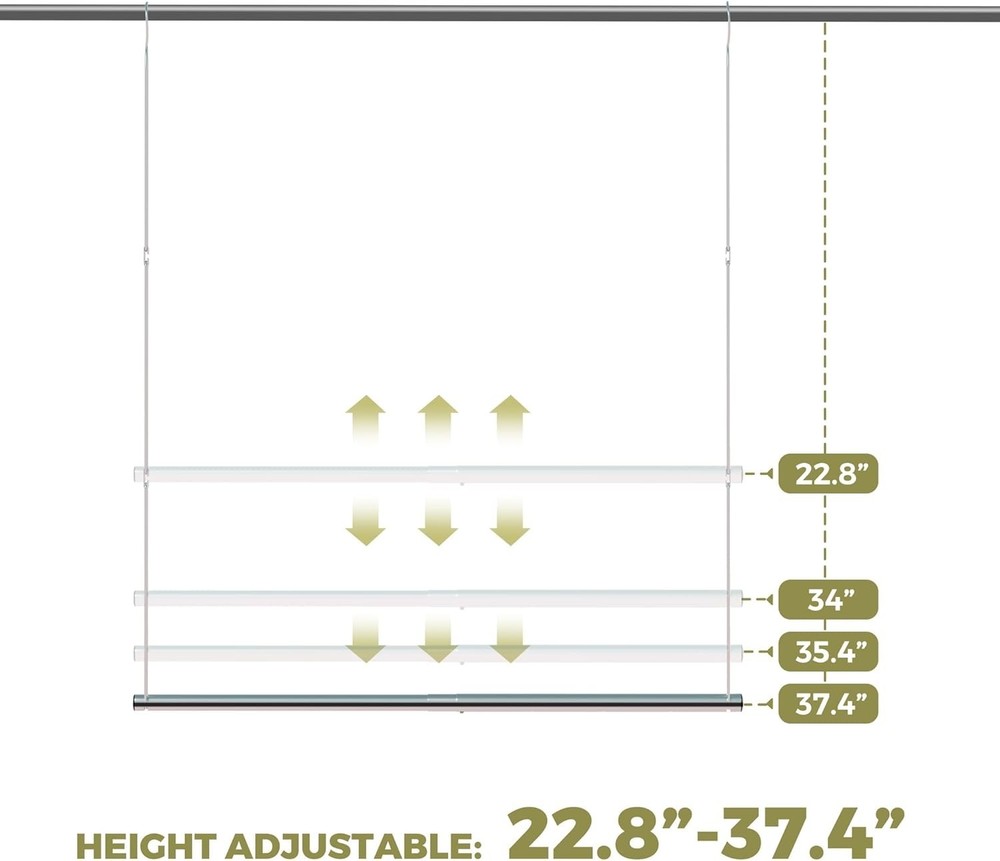 Effortless Setup Chrome Hanging Rod, Adjustable Width & Height, 22 lbs Support