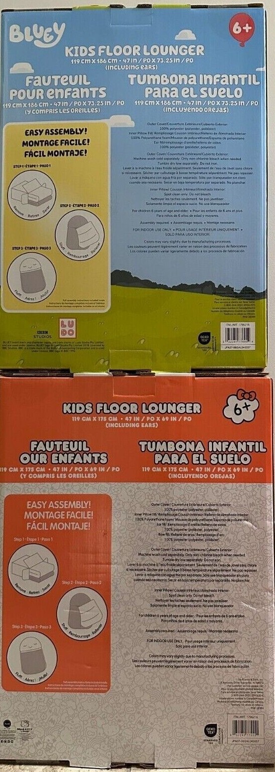 New Kids Floor Lounger Floor Pillow & Chair, Choice Bluey or Hello Kitty 47"X69"
