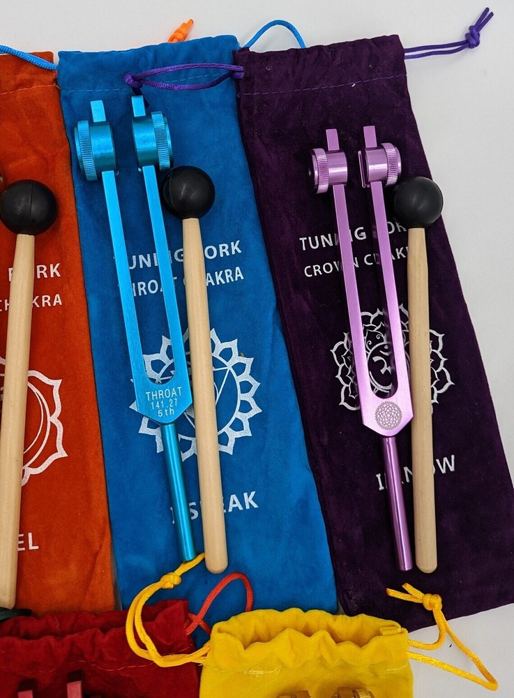 7pc Chakra Tuning Fork Set with Individually Marked Chakra Sign Bags