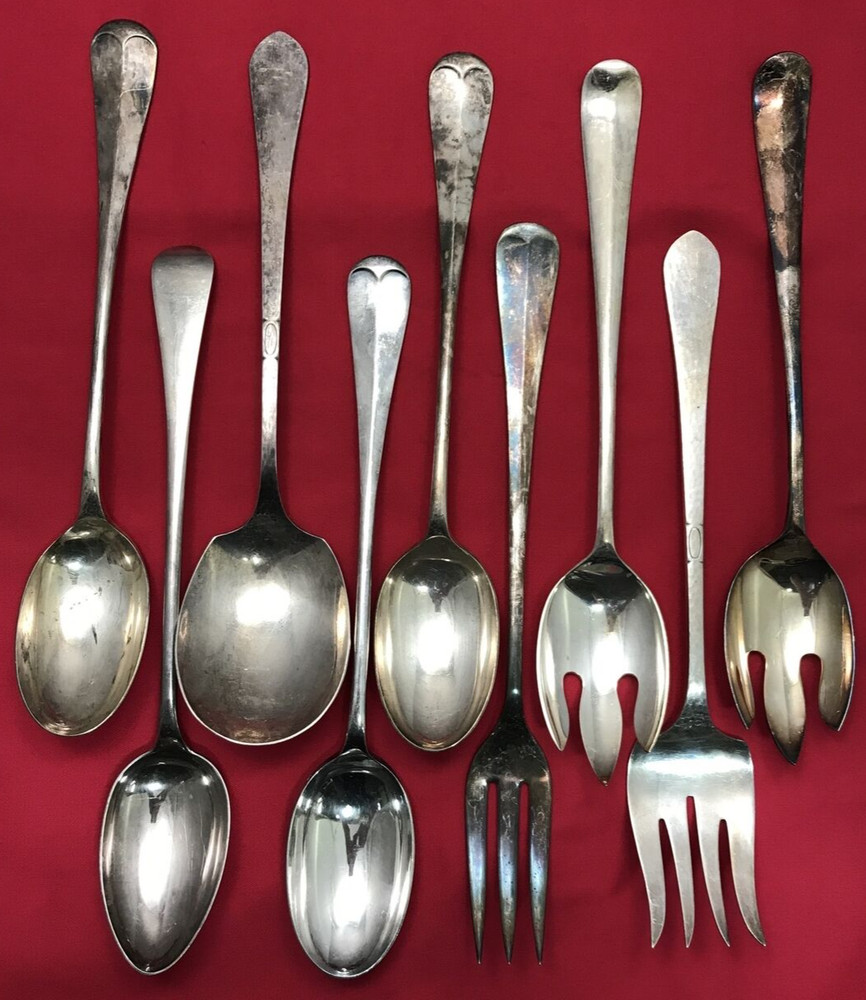 9 Pc Long Handle Lot 13" Stuffing Spoons Serving Forks Silverplate Mix