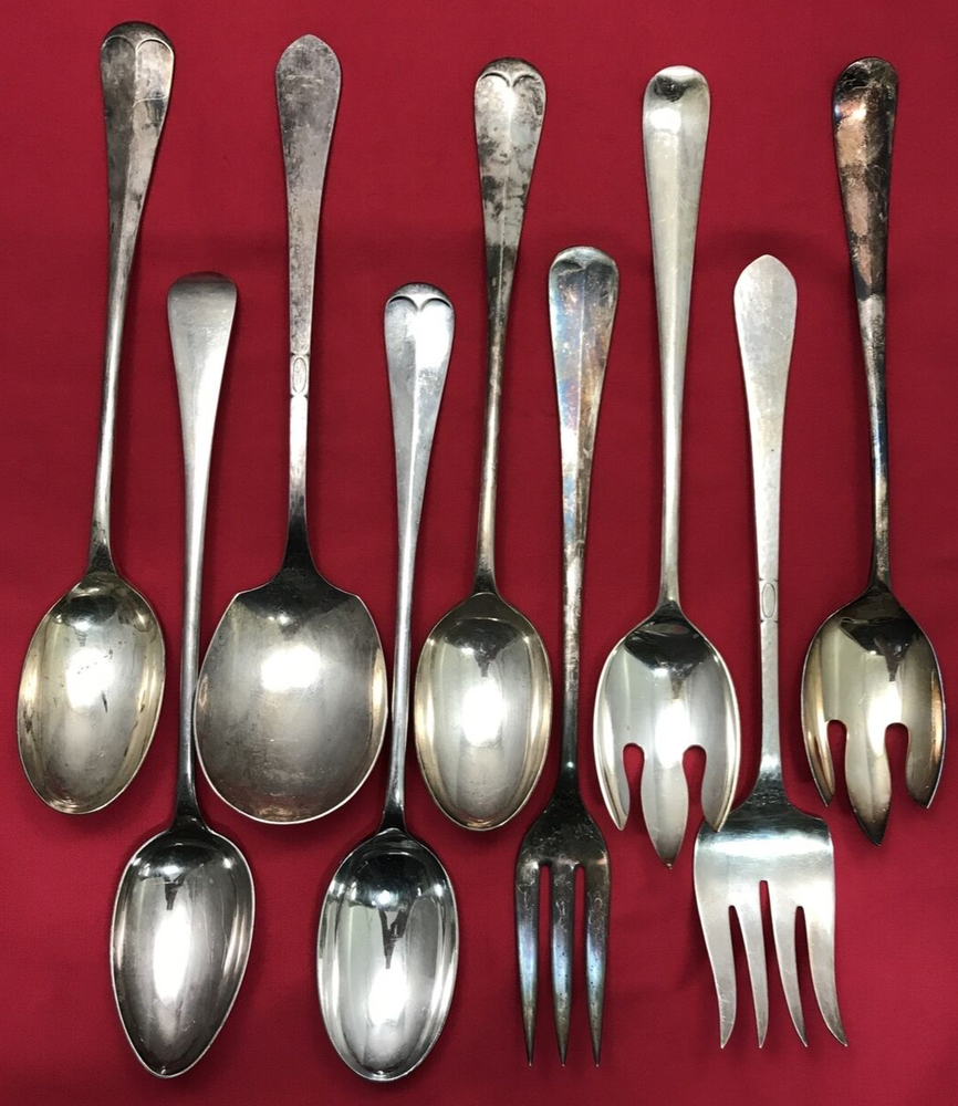 9 Pc Long Handle Lot 13" Stuffing Spoons Serving Forks Silverplate Mix