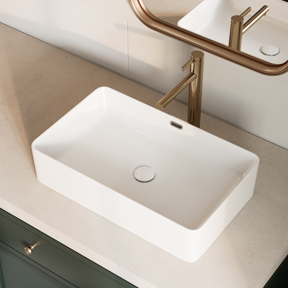 Los Flexi 24" x 15" Rectangular Vessel Sink with Overflow, White Porcelain