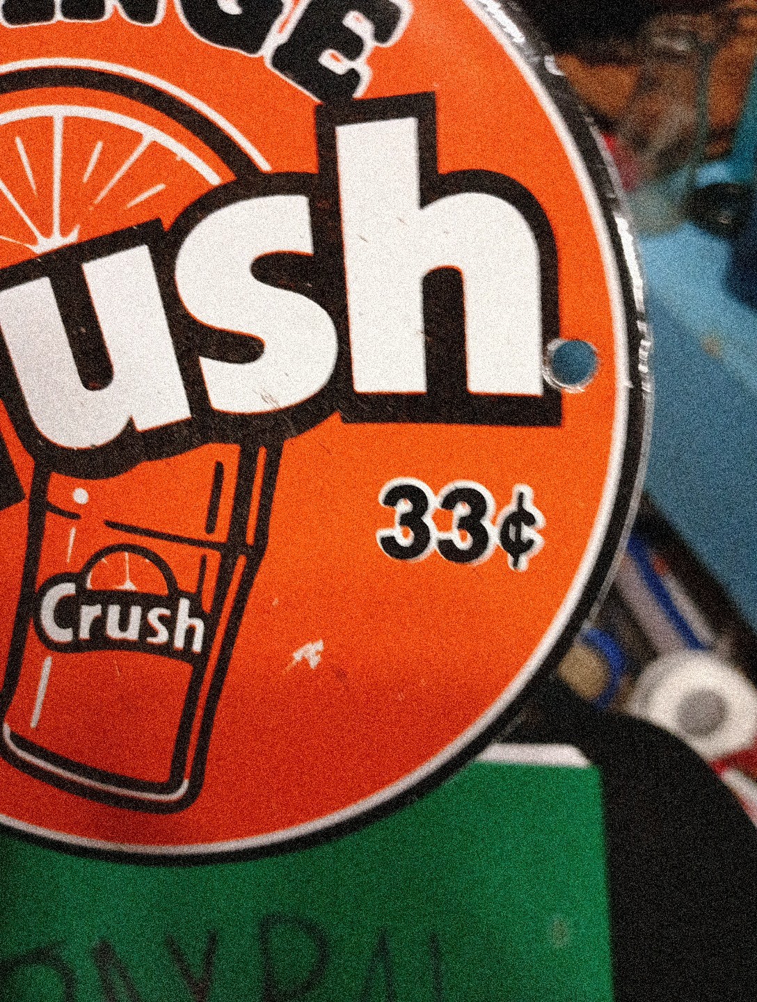 Round Porcelain Orange Crush Soda Sign