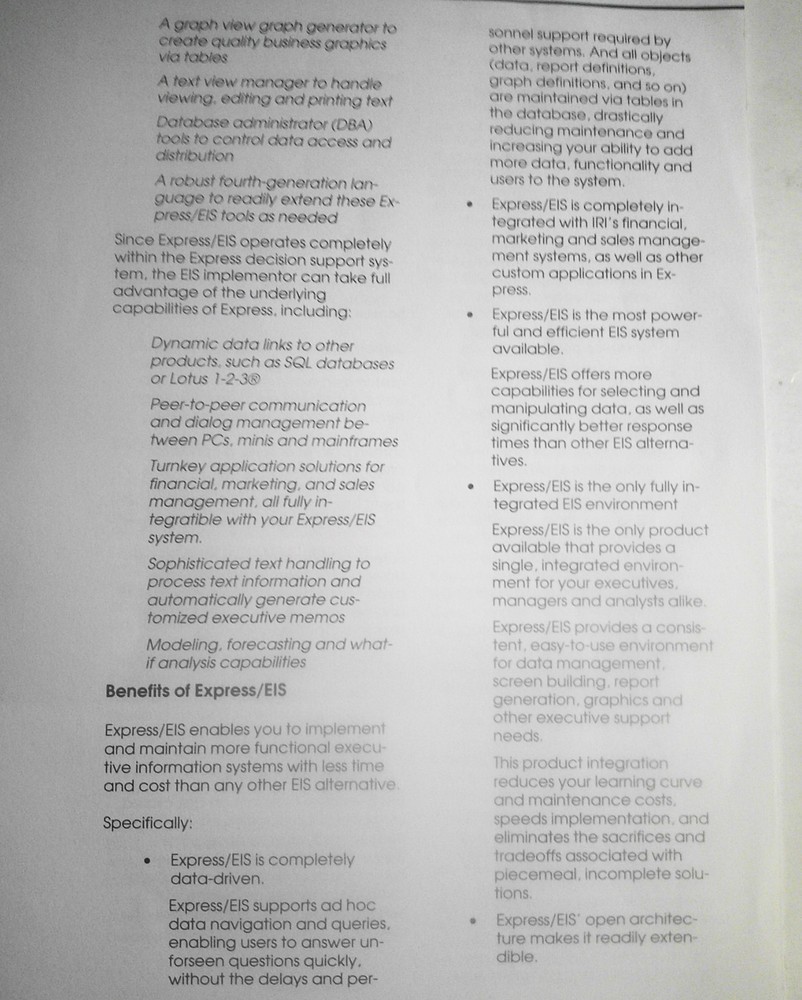 1990 Express/EIS brochure, by Information Resources Inc.