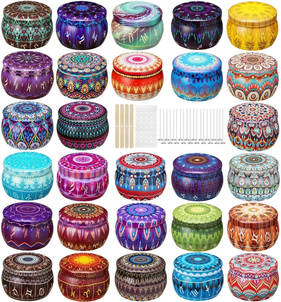 Arxinor Empty 3 oz Candle Tins Candle Jars 28 Pcs 28 Patterns, Candle Making ...