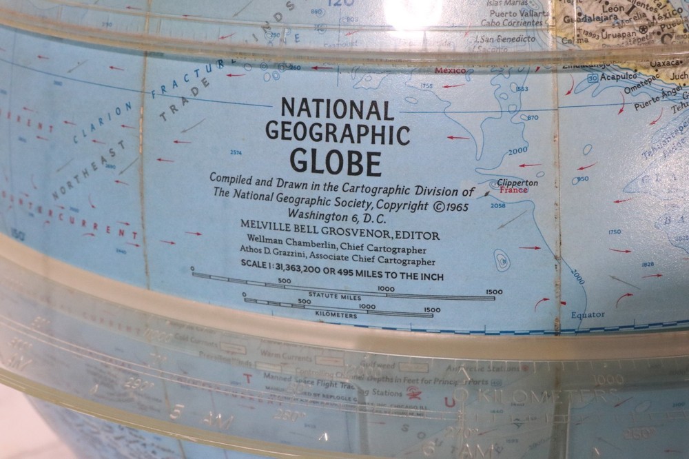 National Geographic Globe on Plastic Base circa 1965