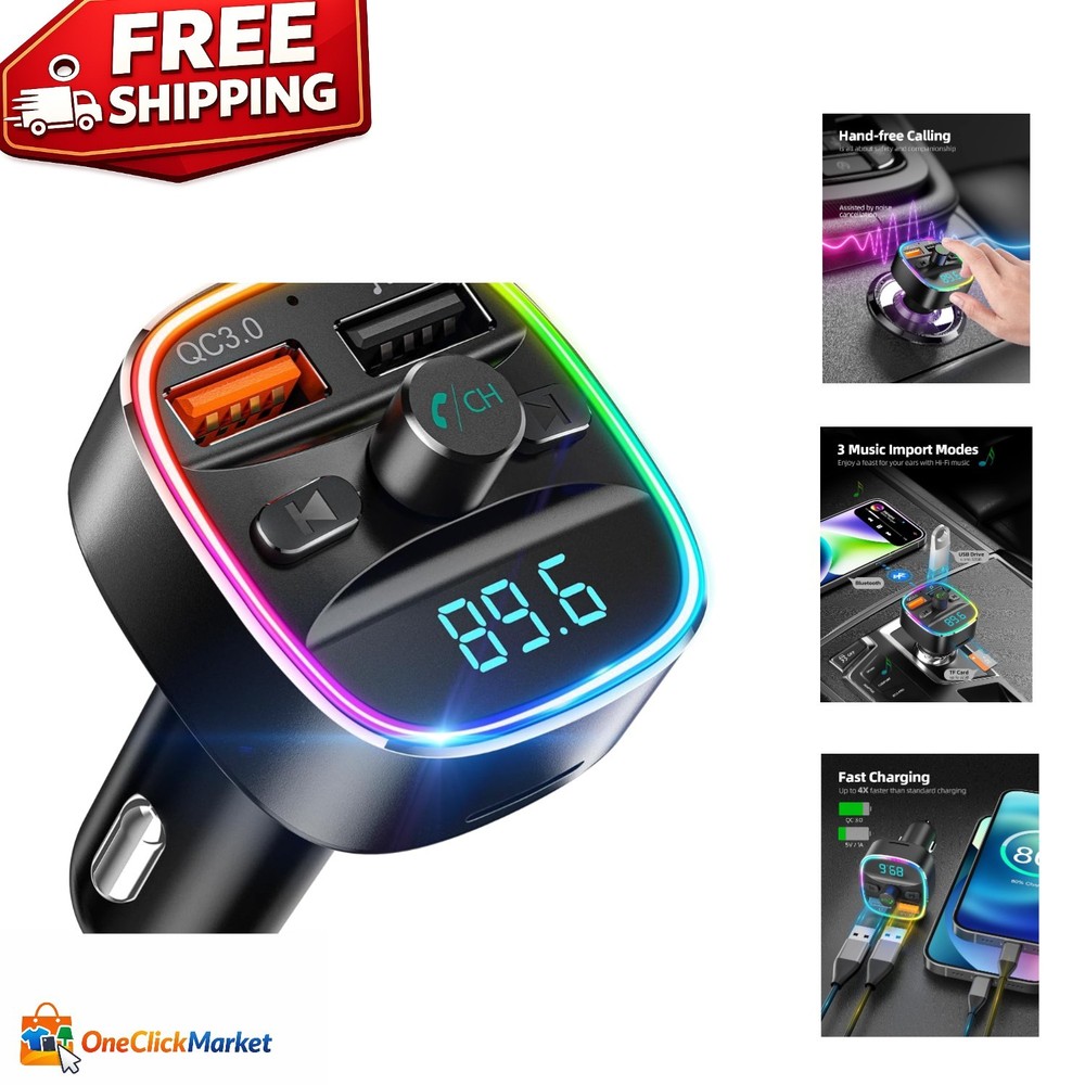 7-Color LED Bluetooth FM Transmitter & Dual USB Charger - Hands-Free Calling