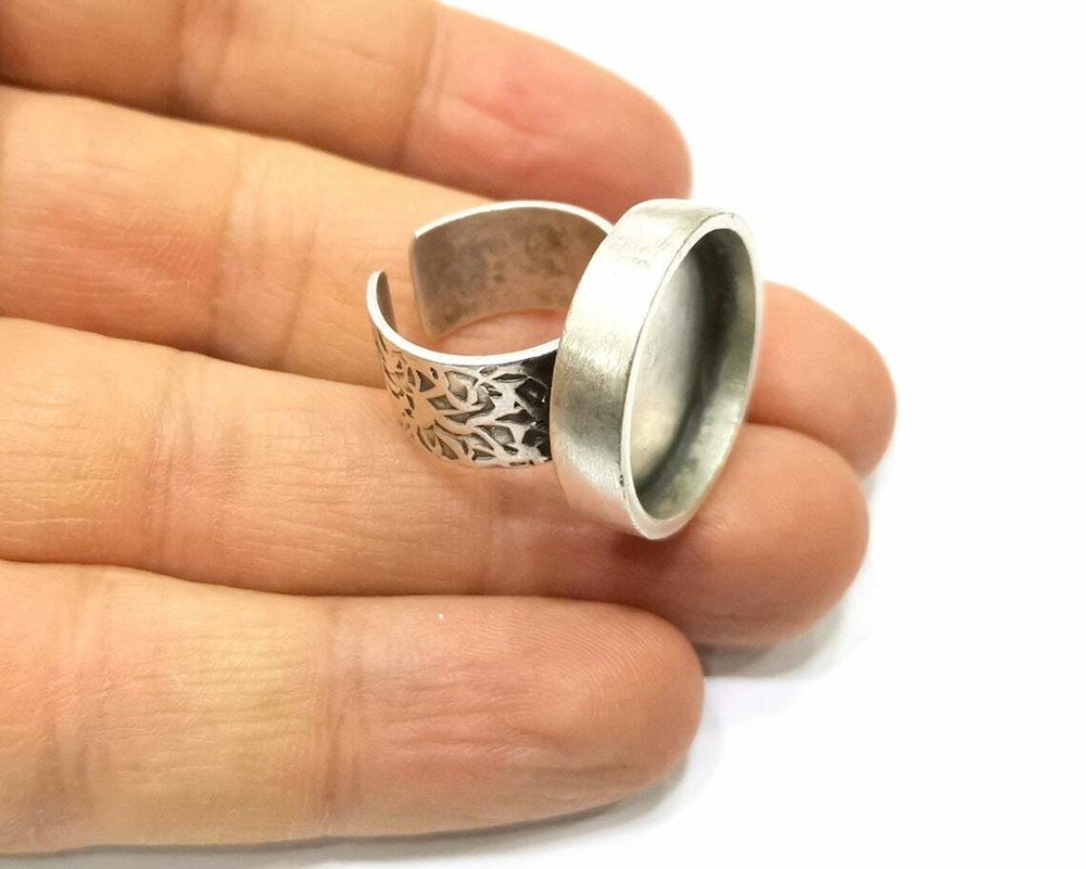 Ring Blank Setting Cabochon Base inlay Bezel Setting Adjustable Antique Silver