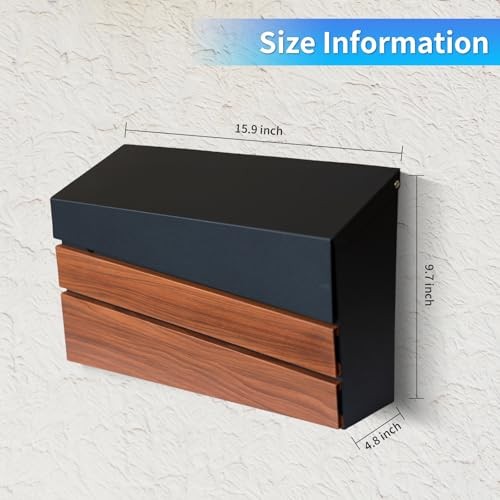Wall-Mount Mailbox, Walnut Wood Panel, Rust Resistant Large No Flag style