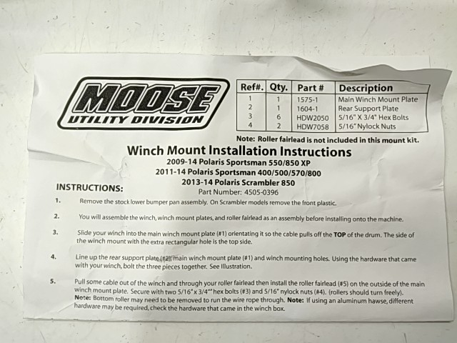 Moose Winch Mount - 2000 MOOSE UTILITY NOS