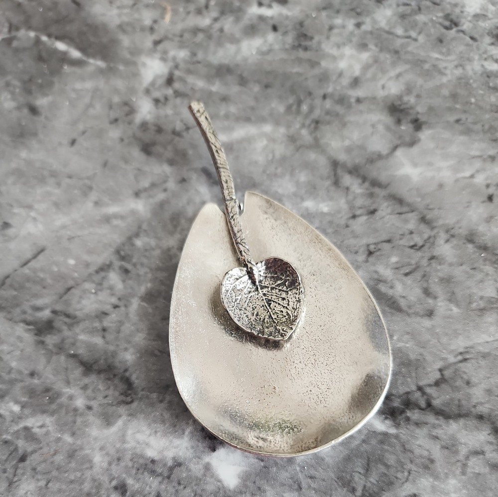 Unique Leaf Design Open Salt Cellar with Leaf Serving Spoon Silver color (EB2)